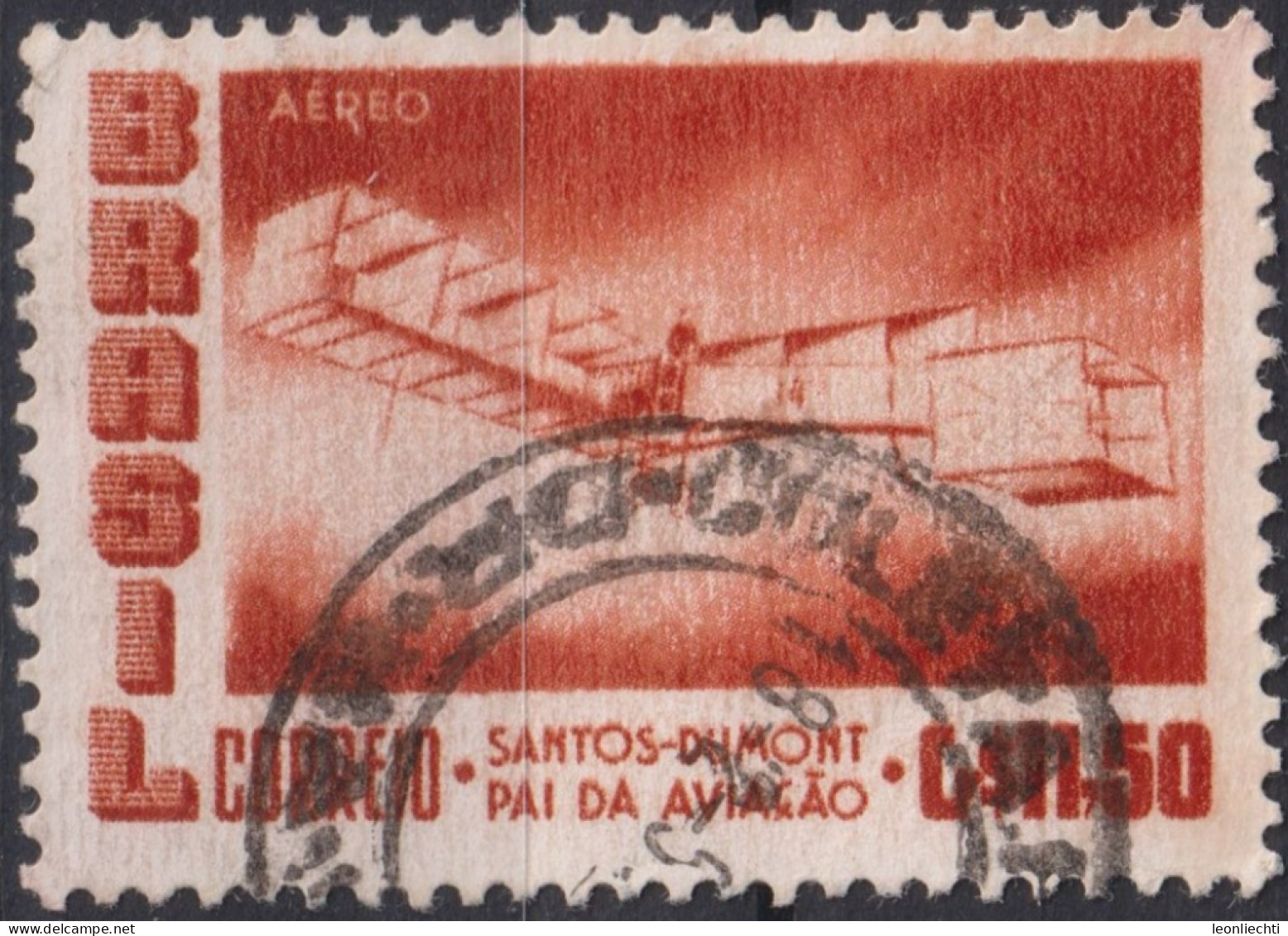 1956 Brasilien AEREO ° Mi:BR 906, Sn:BR C86, Yt:BR PA73, Santos-Dumont's 1906 Biplane "14 Bis" - Oblitérés