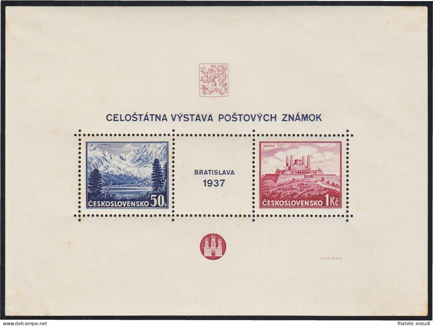 Checoslovaquía HB 3 1937 Exposición Filatélica De Bratislava MH - Andere & Zonder Classificatie