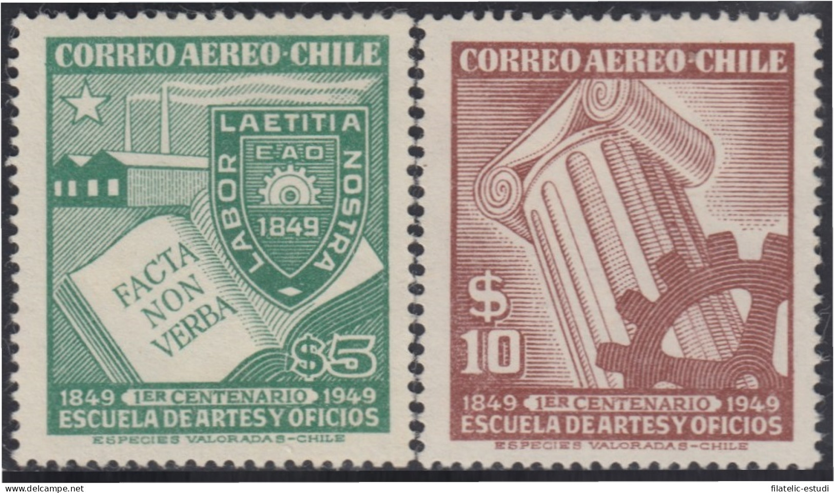 Chile A- 124/25 1949 Centenario De La Escuela De Arte Y Profesiones MH - Chili