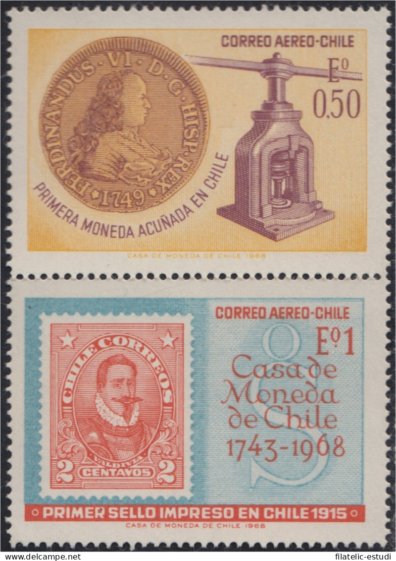 Chile A- 253/54 1968 1º Sello Impreso Y Moneda Acuñada En Chile MNH - Chili