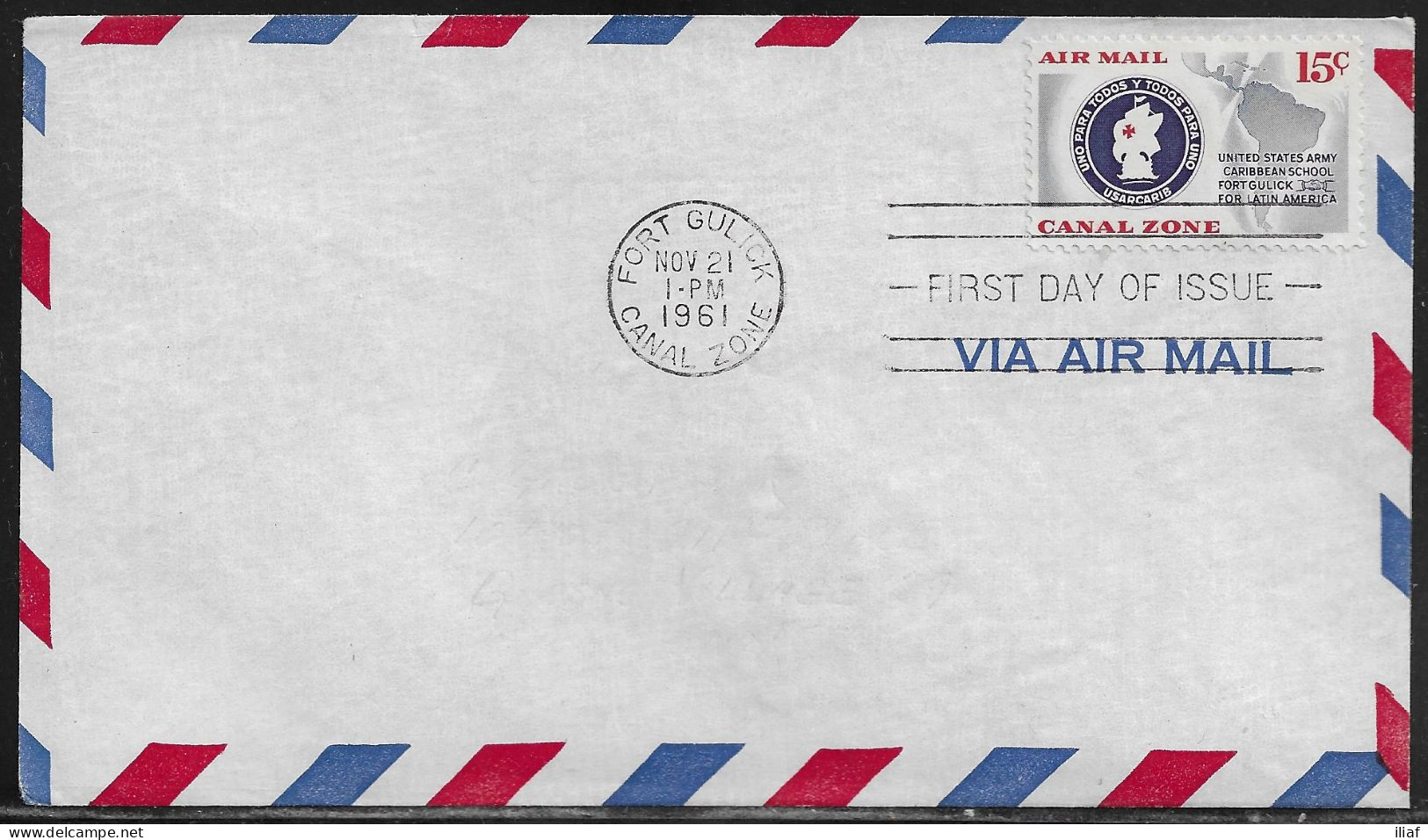 Canal Zone. FDC Sc. C32.   Caribbean Army School.  FDC Cancellation On Plain Blue FDC Envelope - Canal Zone