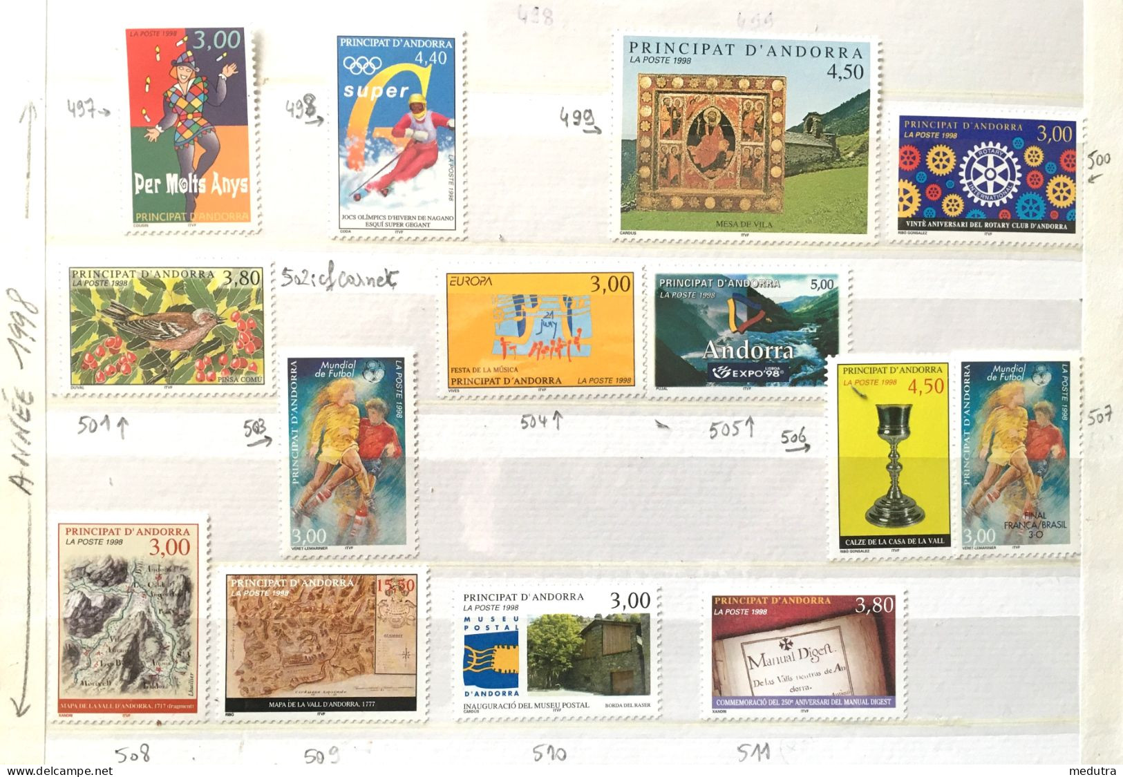 Andorre NEUF** Année Complète 1998 : 497 à 511 Dont Le 502 En Carnet De 10 Timbres - Full Years