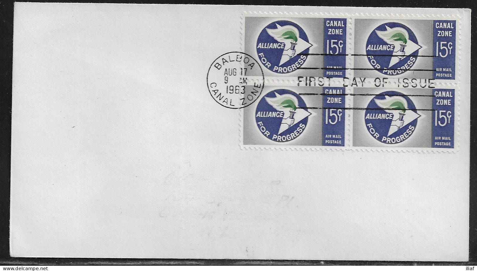 Canal Zone. FDC Sc. C35x4.   Alliance For Progress Emblem.  FDC Cancellation On Plain FDC Envelope - Zona Del Canale / Canal Zone