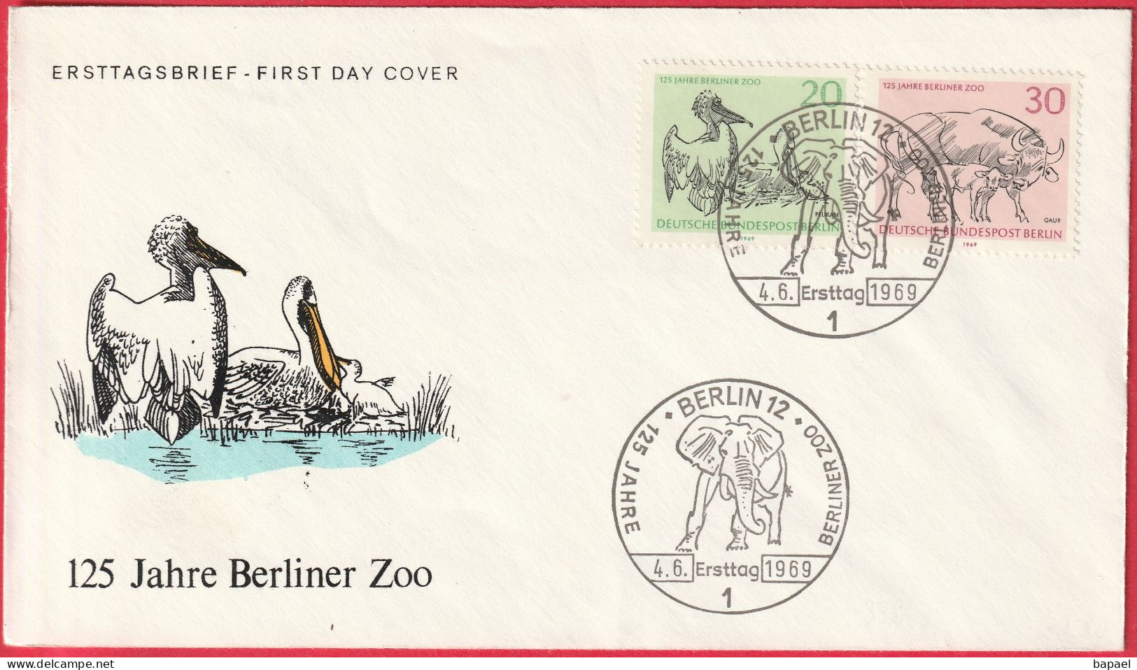 Allemagne (Berlin - 4-6-69) - Enveloppe FDC - 125 Ans Du Zoo De Berlin - 1961-1970