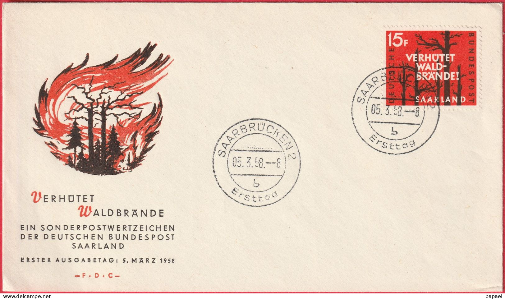 Allemagne (Saarbrücken - 5-3-58) - Enveloppe FDC - Verhütet Feux De Forêt - 1948-1960