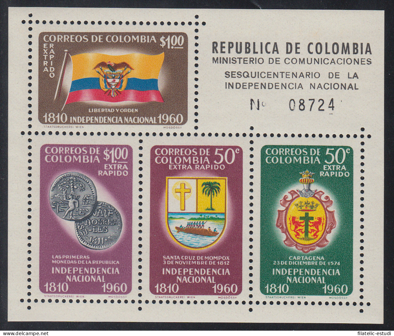 Colombia HB 19 1960 Aniversario Independencia Escudo Bandera MNH - Colombia