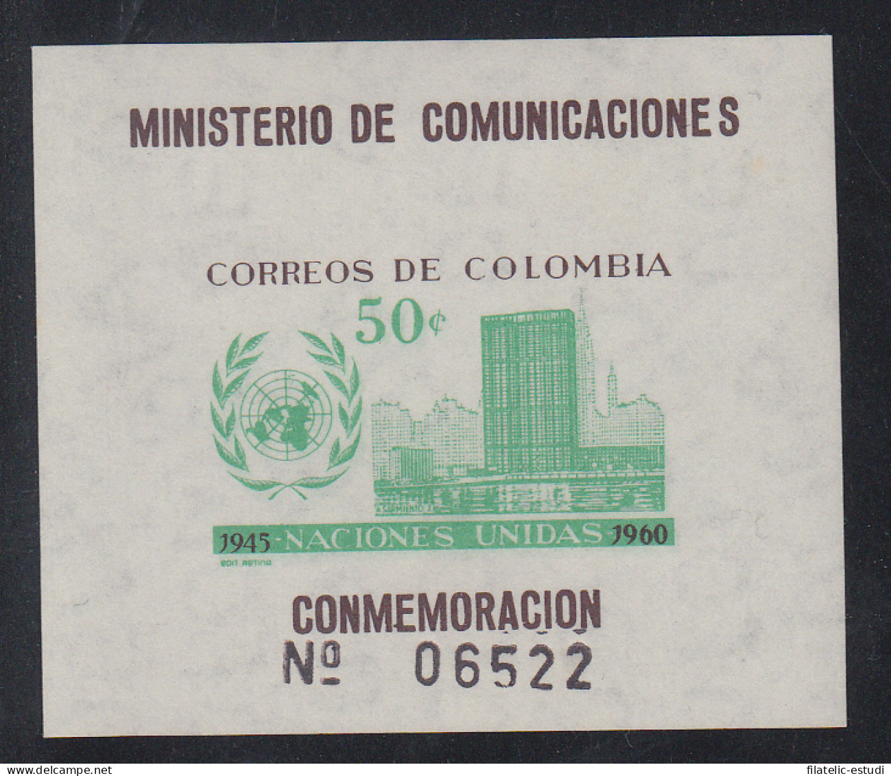 Colombia HB 21 1960 Ministerio De Comunicaciones Naciones Unidas MNH - Colombia