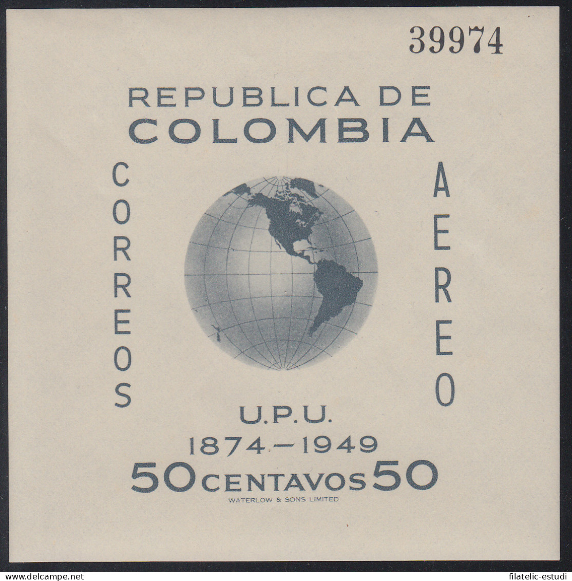 Colombia HB 5 1950 75º Aniv. Del UPU Aéreo  Mapa Mundi MNH - Colombia
