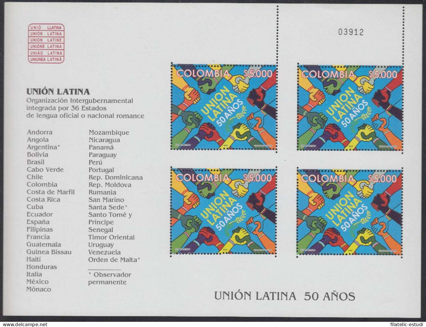 Colombia MP 1345 2005 50 Años Unión Latina MNH - Colombia