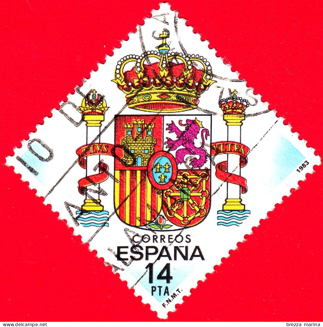 SPAGNA - Usato - 1983 - Francobollo A Rombo Con Stemma Spagnolo - Stemmi Araldici - Coat Of Arms - 14 - Gebruikt