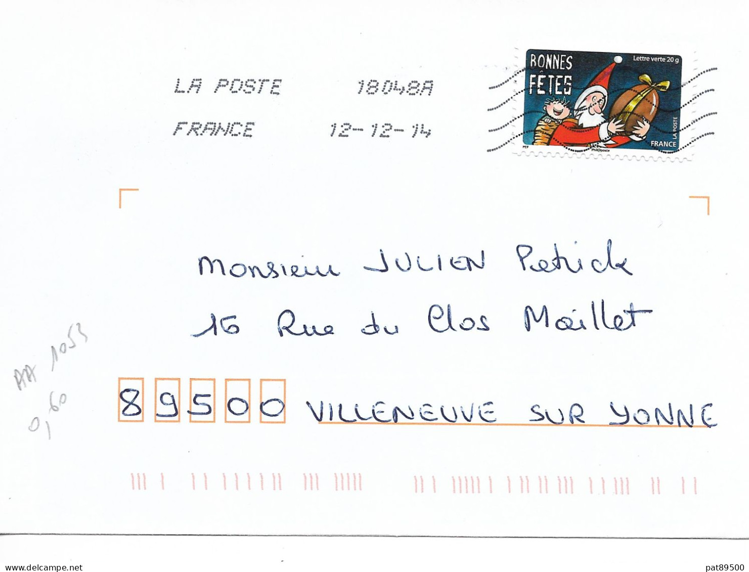 France 2014 - AA 1053 - Oblitéré S/enveloppe 12/ 12/2014 / Bonne Année Toute L'année : Bonnes Fêtes / LOT A - Covers & Documents