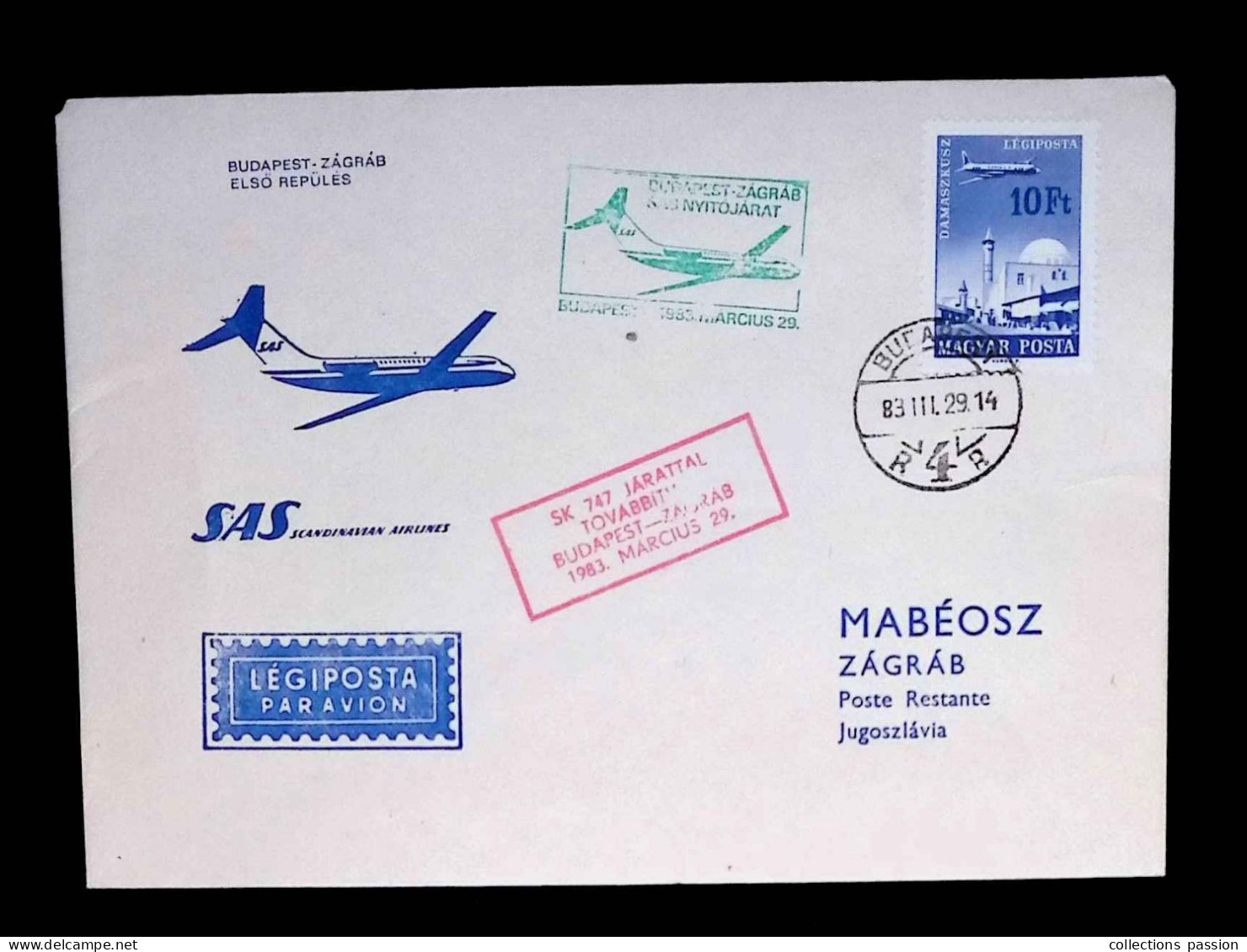 CL, Lettre, Hongrie, Budapest, R 4 R, 1983, SAS Scandinave Airlines, Zagreb, 2 Scans - Storia Postale