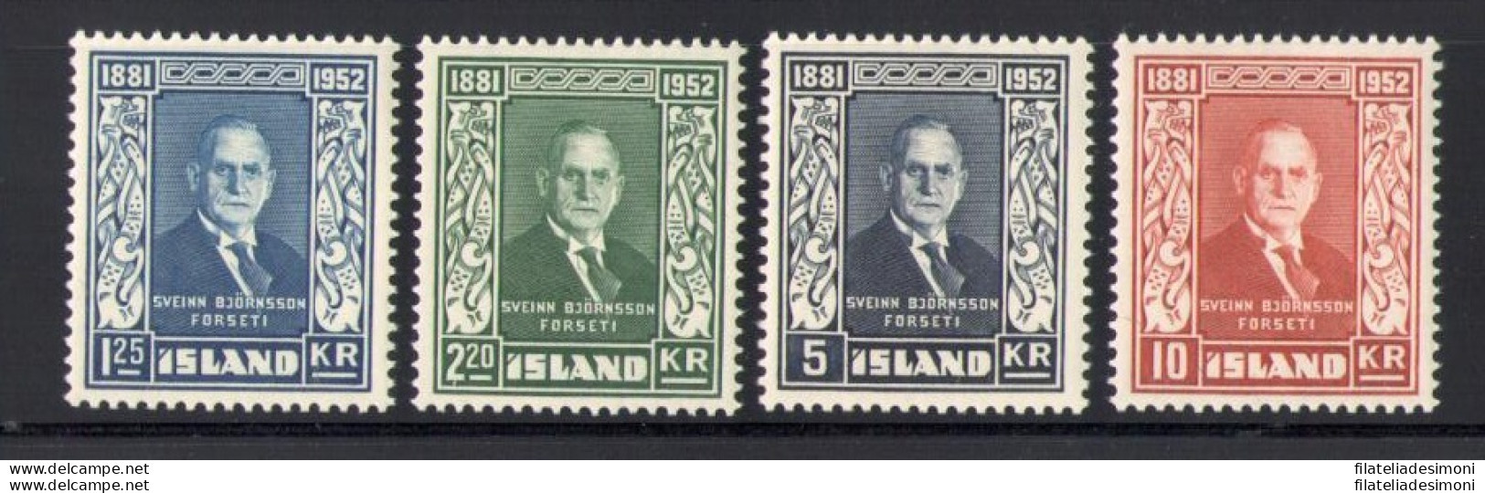 1952 ISLANDA ,   Compleanno Presidente Sveinn Bjornsson , 4 Val N° 239-242  MNH - Sonstige & Ohne Zuordnung