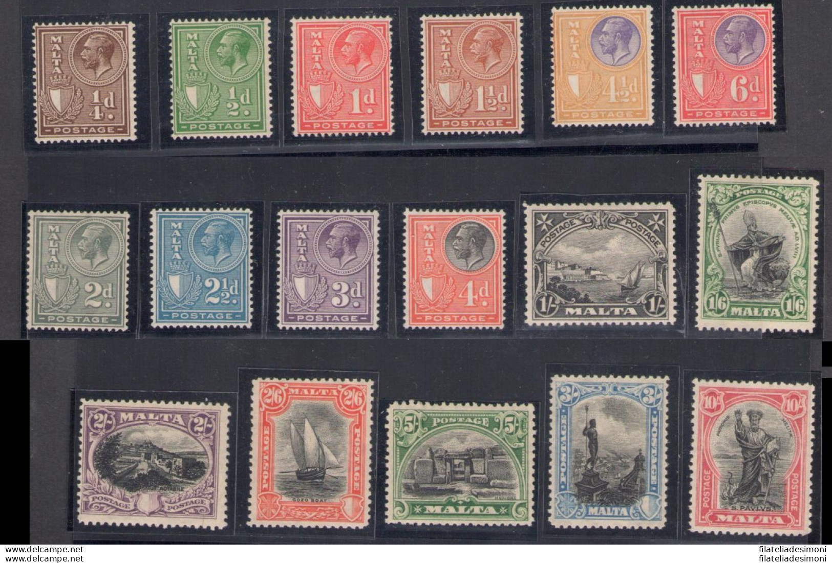 1926 MALTA - Effigie Di Re Giorgio V E Vedute , Iscrizione Postage 17 Valori N° - Autres & Non Classés