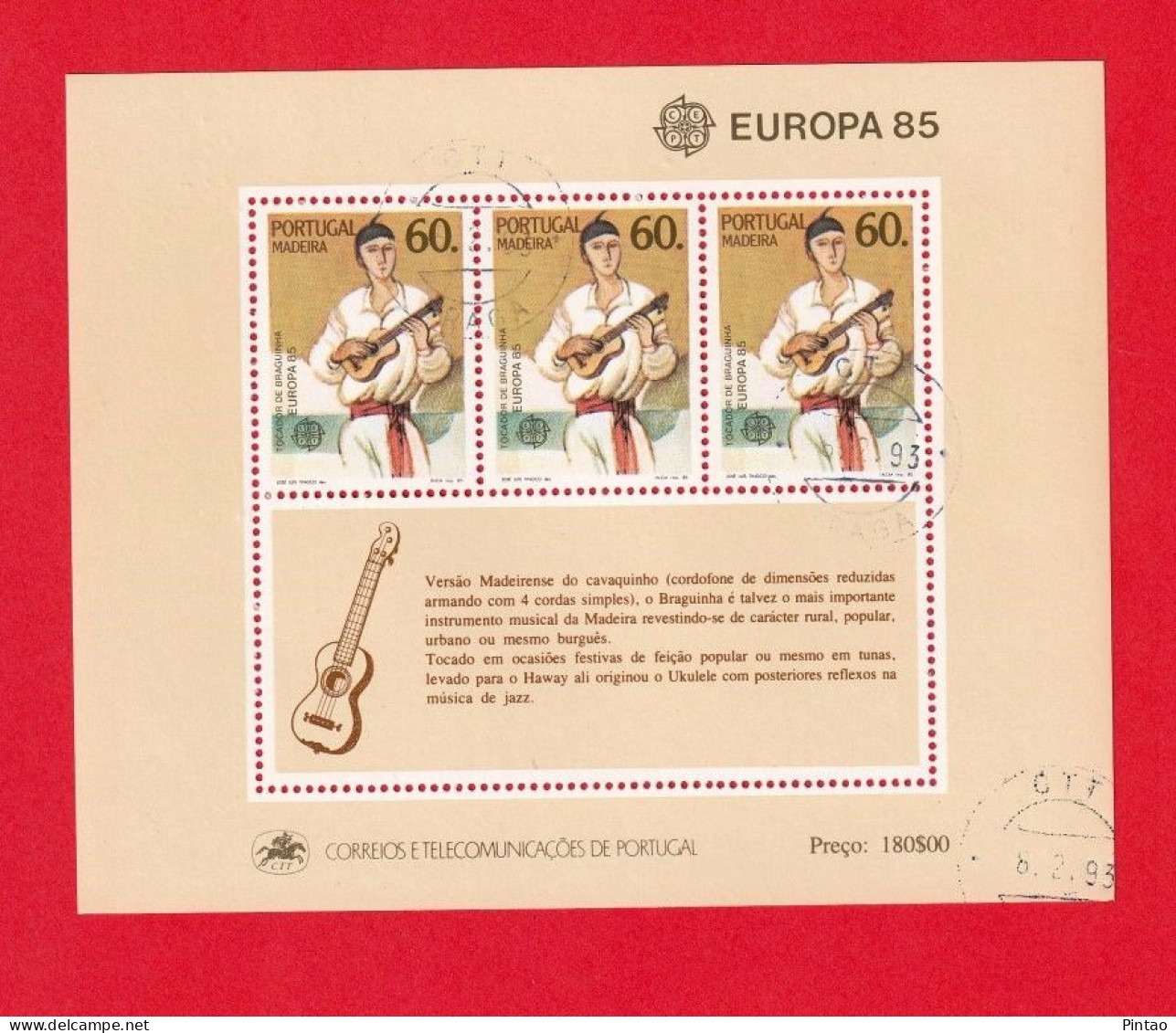 PTB1595- PORTUGAL 1985 BLOCO 76 (selo 1700)- USD_ EUROPA CEPT - 1985