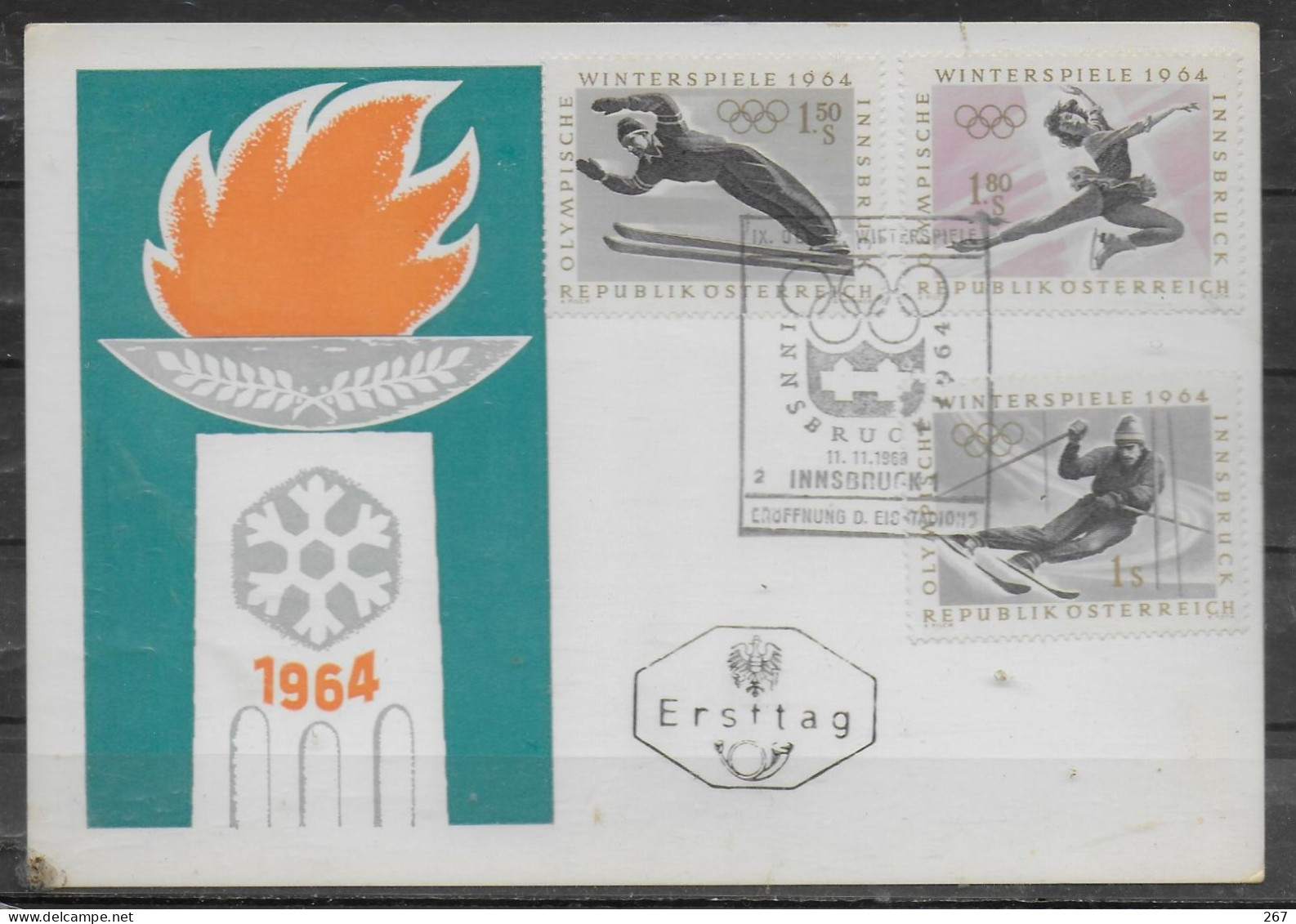 AUTRICHE Carte FDC 1964 Jo Patinage Saut A Ski - Pattinaggio Artistico