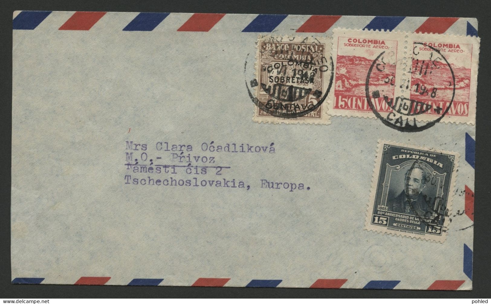 01250*COLOMBIA To CZECHOSLOVAKIA*AIRMAIL COVER*1948 - Colombia