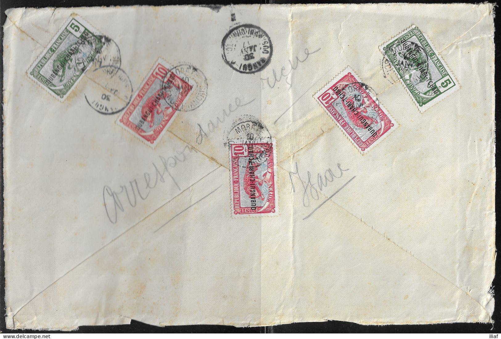 Chad. OUBANGHI-CHARI-TCHAD. Stamps FR-OU Sc. 4, 6 On Fragment Of Letter, Sent 10.01.1917 From Bangui To Hautes-Pyrénées - Covers & Documents