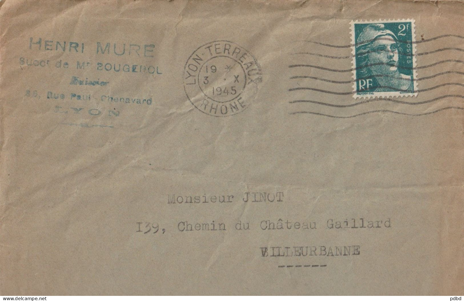 VP 40 . Enveloppe Illustrée Et Courrier à En-tête . 69 . Henri Mure . Bougerol . Rue Paul Chenavard . Lyon . - Banque & Assurance