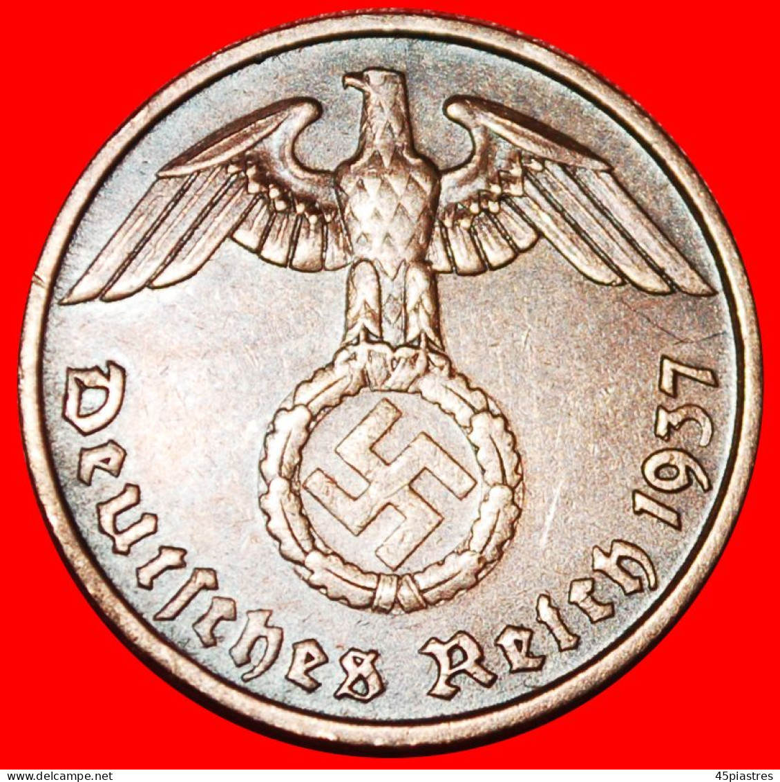 * SWASTIKA 1936-1940: GERMANY  2 PFENNIGS 1937D BAVARIA! THIRD REICH 1933-1945! · LOW START ·  NO RESERVE! - 2 Reichspfennig