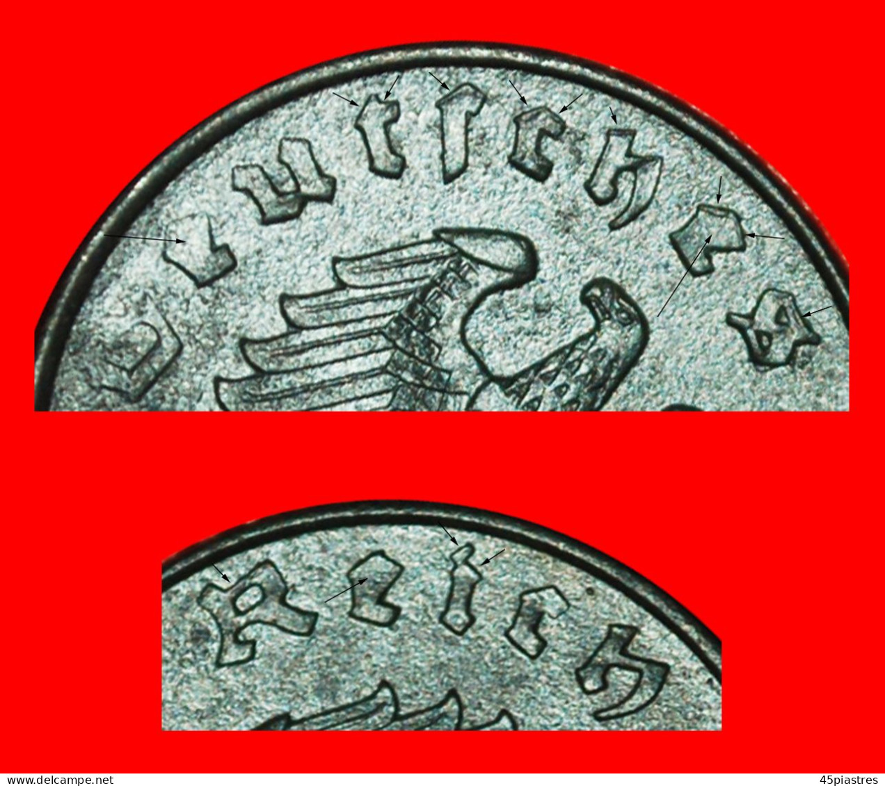 * SWASTIKA 1940-1945: GERMANY  5 REICHSPFENNIGS 1942A ERROR UNCOMMON! III REICH (1933-1945)! · LOW START ·  NO RESERVE! - 5 Reichspfennig