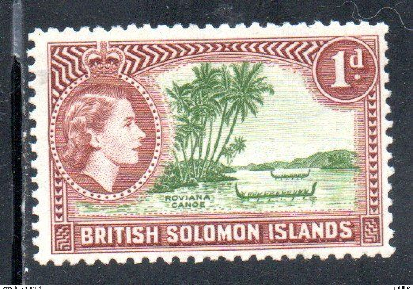 BRITISH SOLOMON ISLANDS ISOLE SALOMONE 1955 1960 ROVIANA CANOE  QUEEN ELIZABETH II 1p MNH - Isole Salomone (...-1978)