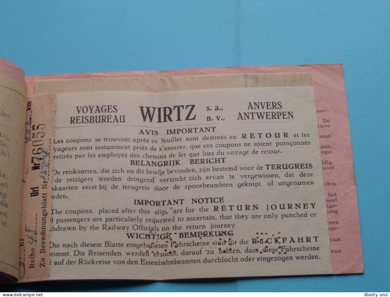 Voyages WIRTZ Reizen Antwerpen / Anvers > Anno 1951 > Hannover ( Zie / See / Voir / Sehen Sie SCANS ) ! - Billetes