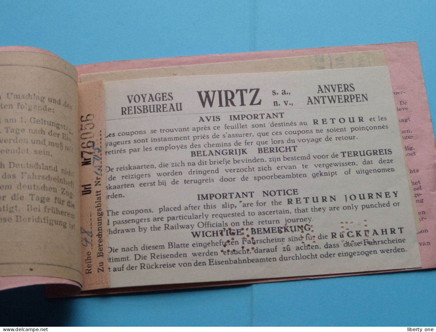 Voyages WIRTZ Reizen Antwerpen / Anvers > Anno 1951 > Hannover ( Zie / See / Voir / Sehen Sie SCANS ) ! - Tickets