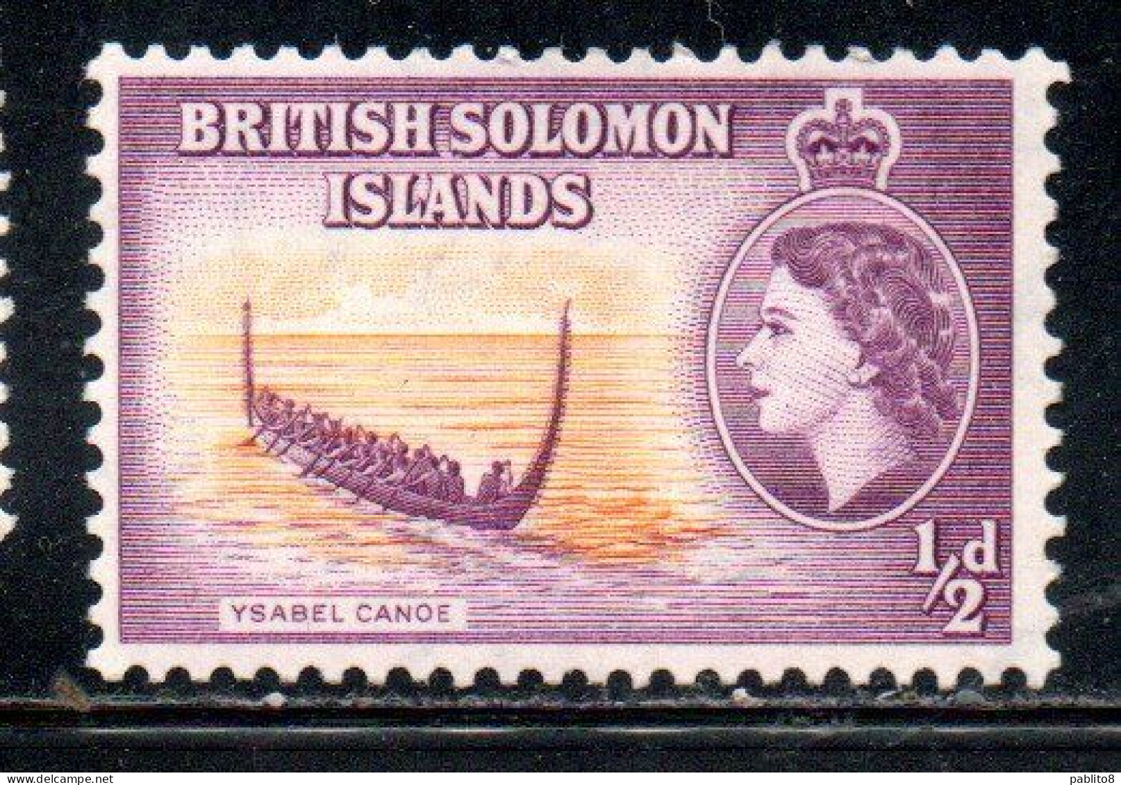 BRITISH SOLOMON ISLANDS ISOLE SALOMONE 1955 1960 QUEEN ELIZABETH II YSABEL CANOE 1/2p MNH - British Solomon Islands (...-1978)