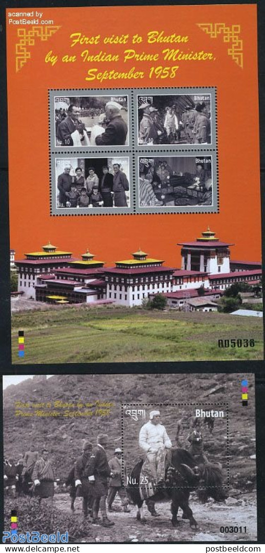 Bhutan 2011 First Indian Prime Minister Visit 2 S/s, Mint NH, Nature - Animals (others & Mixed) - Bhoutan