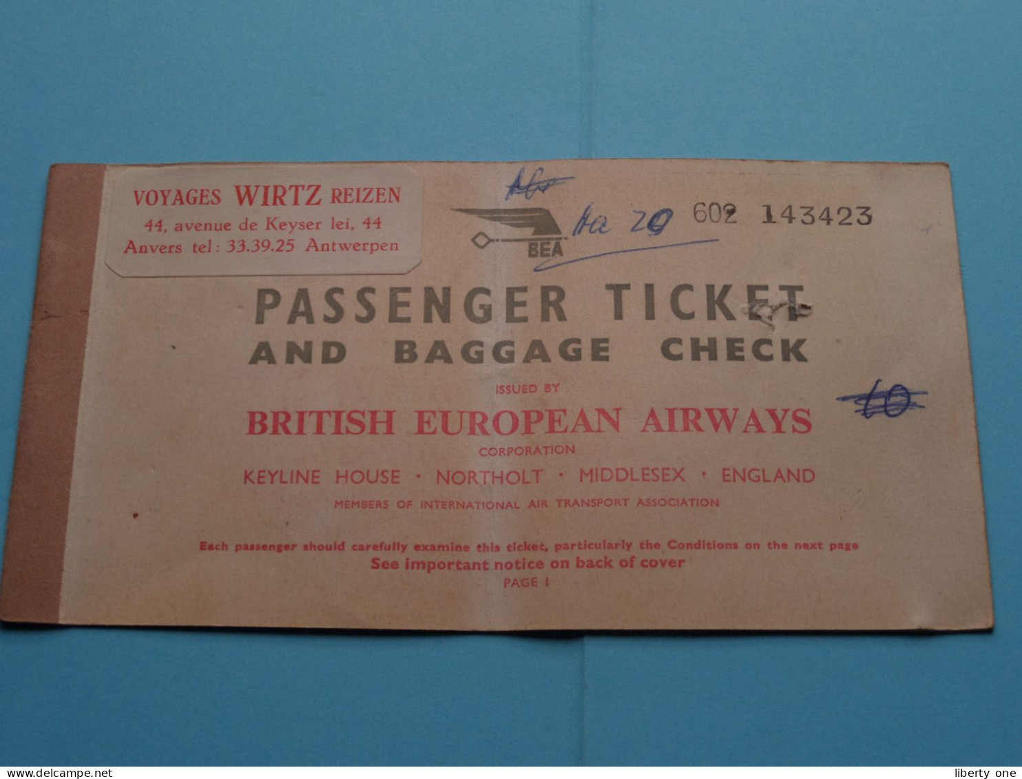 Voyages WIRTZ Reizen Antwerpen / Anvers > Anno 1951 > BRITISH EUROPEAN AIRWAYS ( Zie / See / Voir / Sehen Sie SCANS ) ! - Tickets