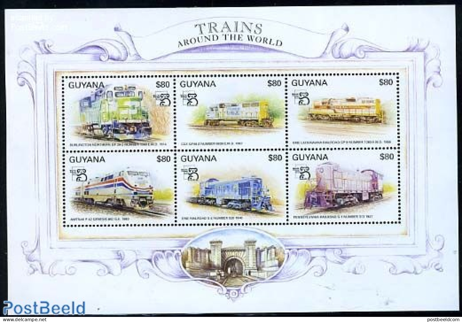 Guyana 1999 Trains 6v M/s, Burlington Northern, Mint NH, Transport - Railways - Trains