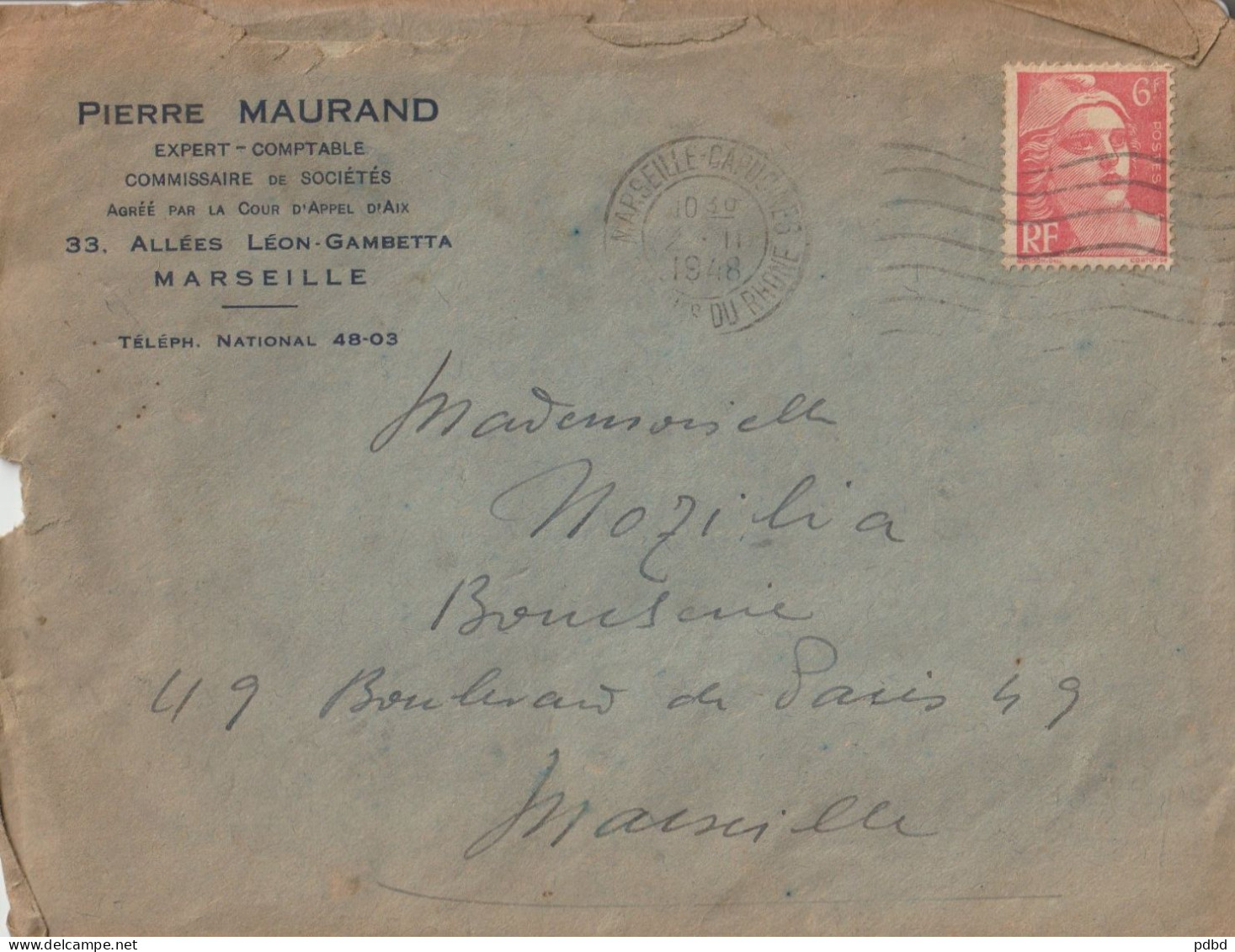 VP 42 . Enveloppe Illustrée Et Courrier .En-tête . 13 . Expert Comptable .Pierre Maurand .Allées Gambetta .Marseille . - Bank En Verzekering