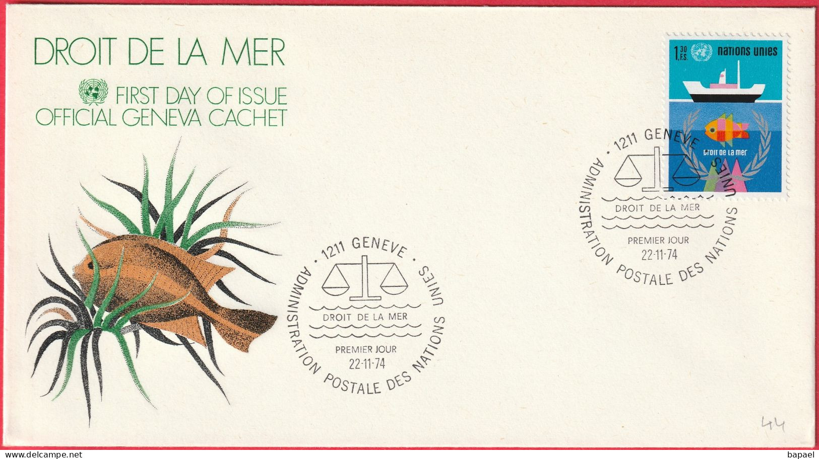 Nations Unies (New-York - 22-11-74)- Enveloppe FDC - Droit De La Mer (2) (Recto-Verso) - FDC