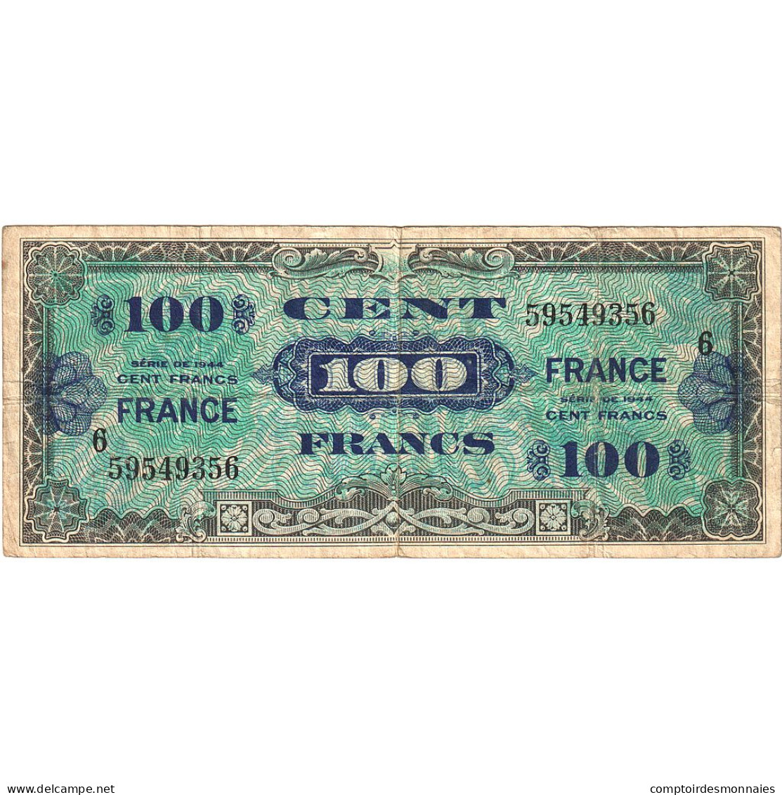 France, 100 Francs, Drapeau/France, 1944, 59549356, TB+, Fayette:VF25.6, KM:123c - 1944 Flagge/Frankreich