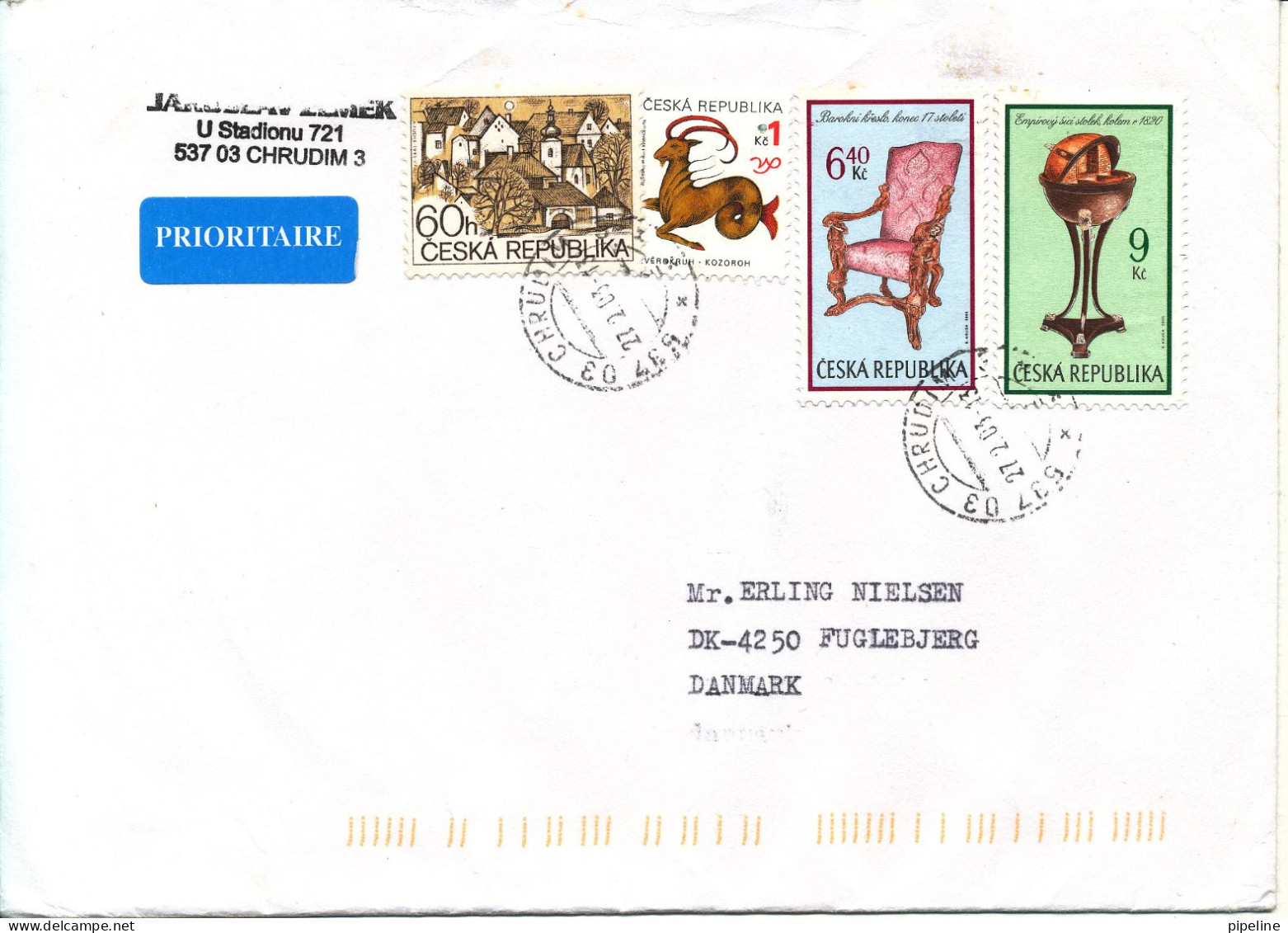 Czech Republic Cover Sent To Denmark 27-2-2003 Topic Stamps - Cartas & Documentos