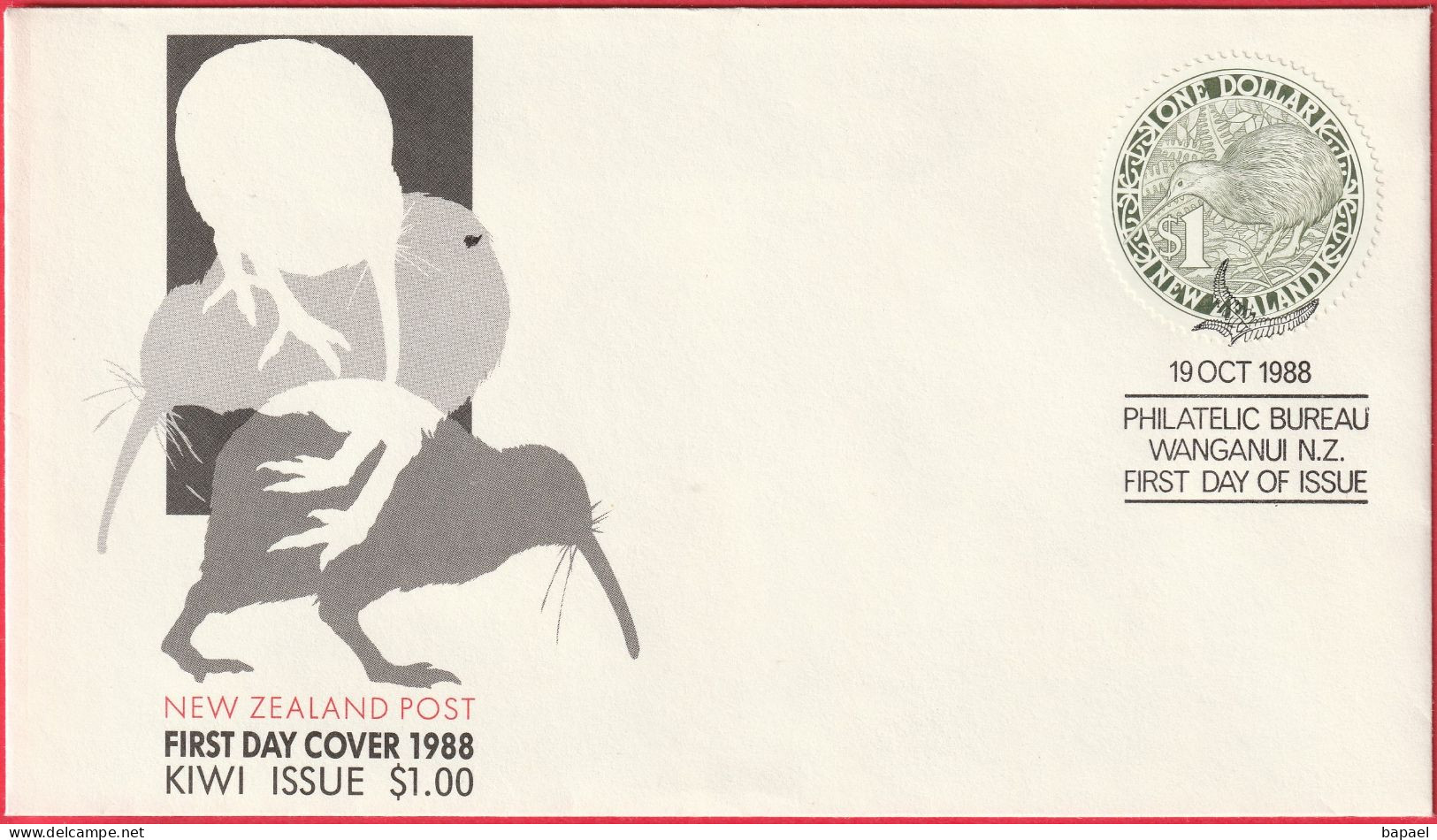 Nouvelle Zélande (Wanganui - 19-10-88) - Enveloppe FDC - Kiwi (Recto-Verso) - FDC
