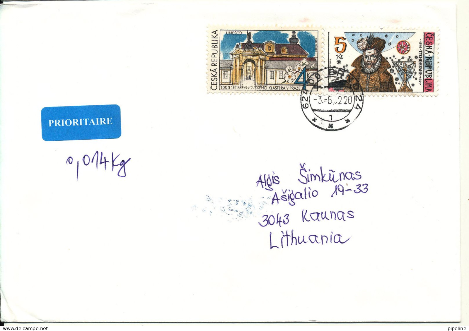 Czech Republic Cover Sent To Lithuania 3-6-2002 Topic Stamps - Cartas & Documentos