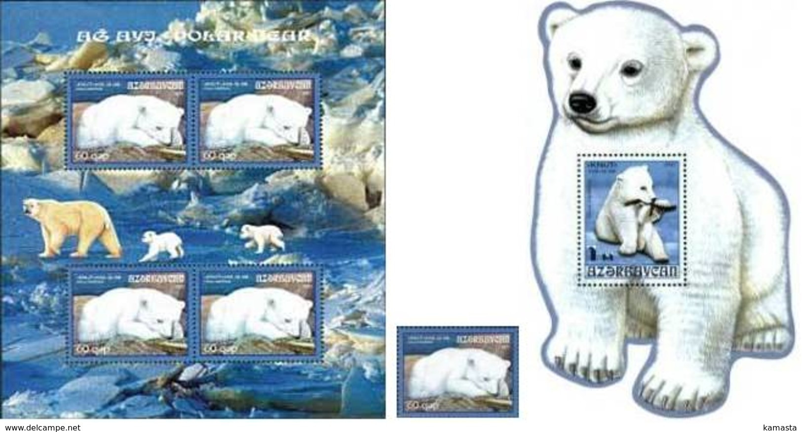 Azerbaijan. 2007 Polar Bear. Mi 693, Bl 73, Bl 74 - Bears