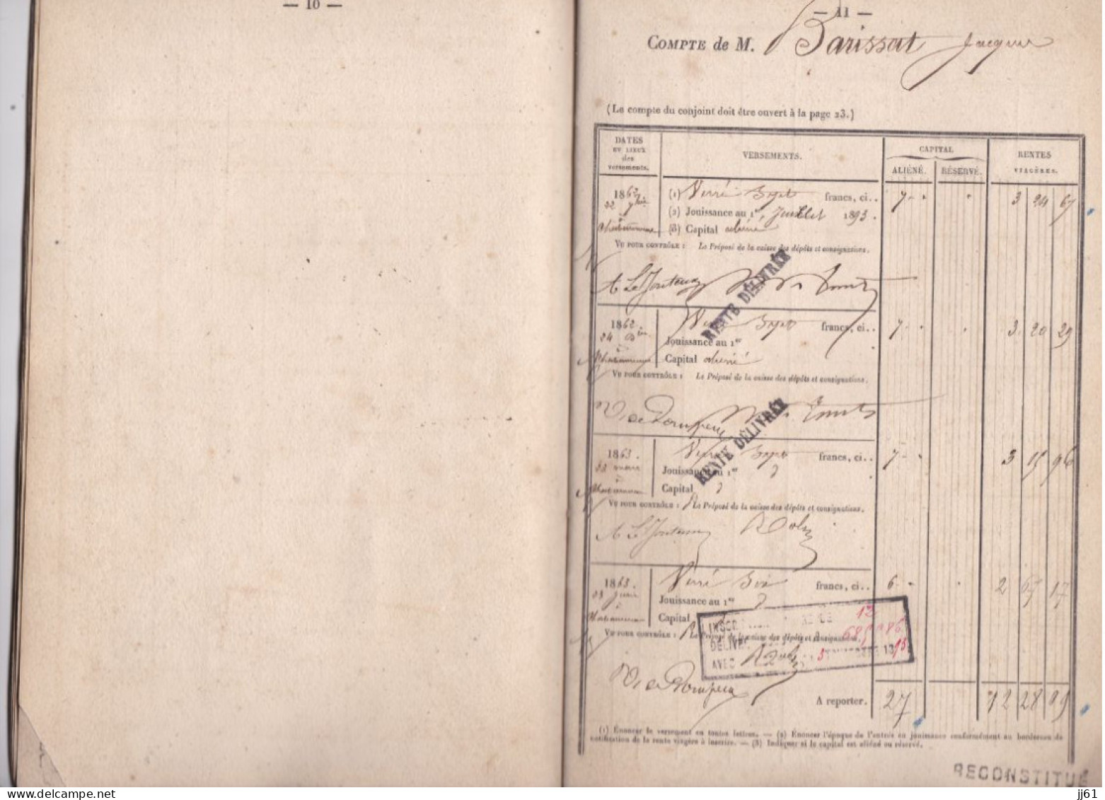 CHATEAUROUX ANCIEN LIVRET DE LA CAISSE DE RETRAITE VIEILLESSE ANNEE 1842 A M BARISSAT JACQUES A BRENAT PUY DE DOME - Banque & Assurance