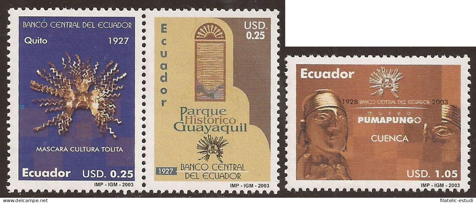 Ecuador 1745/47 2003 Banco Central Pumapungo Cuenca Máscara Tolita Guayaquil M - Equateur