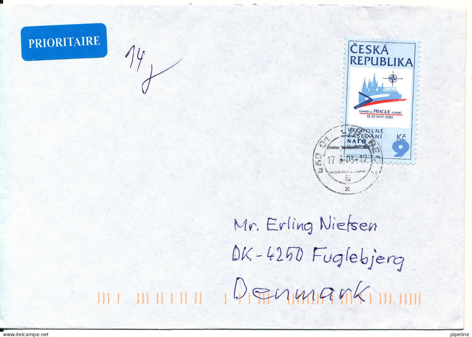 Czech Republic Cover Sent To Denmark 17-8-2003 Single Franked - Brieven En Documenten