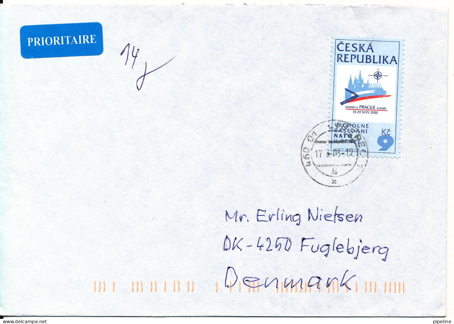 Czech Republic Cover Sent To Denmark 17-8-2003 Single Franked - Covers & Documents