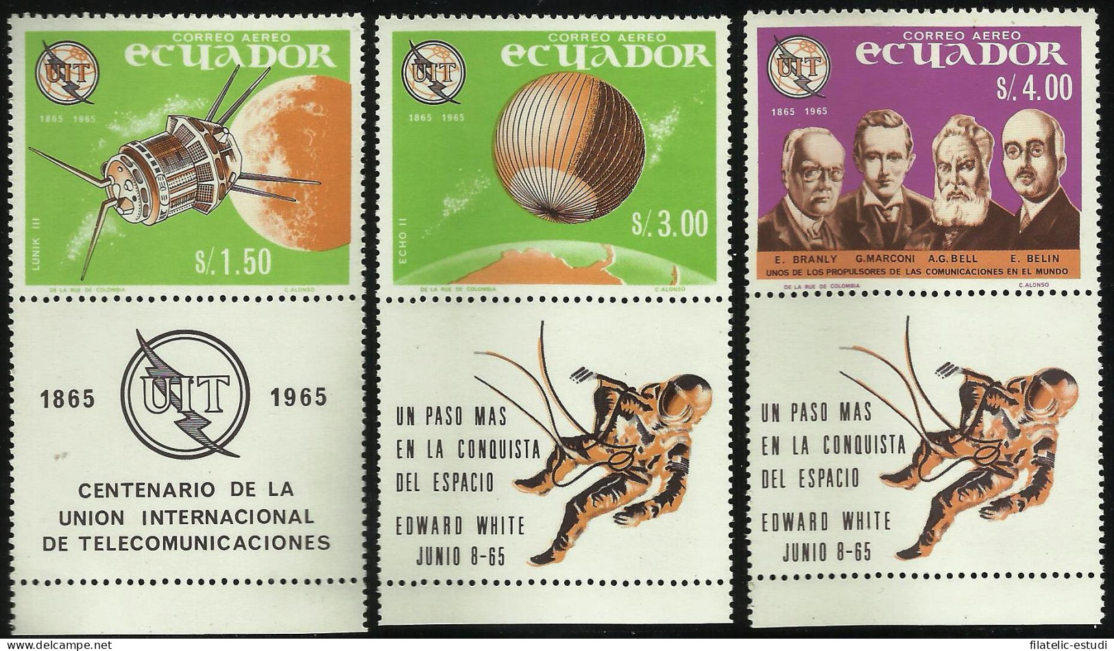 Ecuador A- 450/52 1966 Cº UIT Unión Internacional De Telecomunicaciones MNH - Equateur