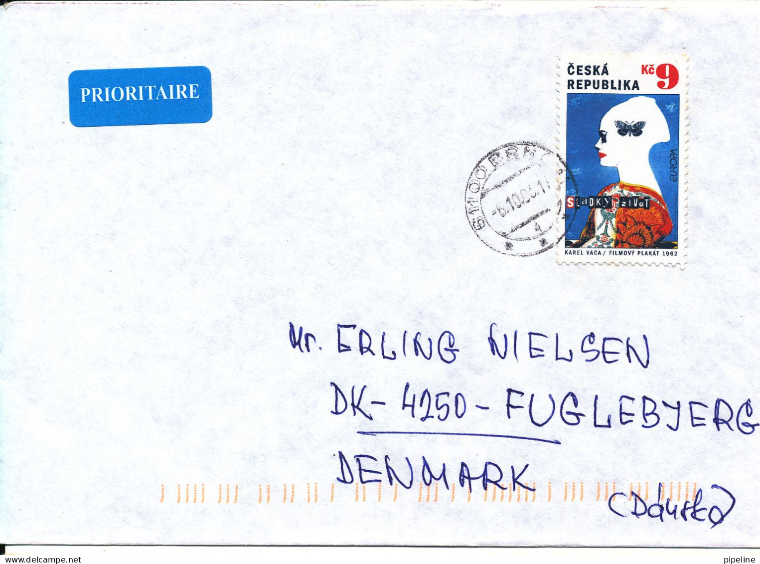 Czech Republic Cover Sent To Denmark 6-10-2003 Single Franked - Cartas & Documentos