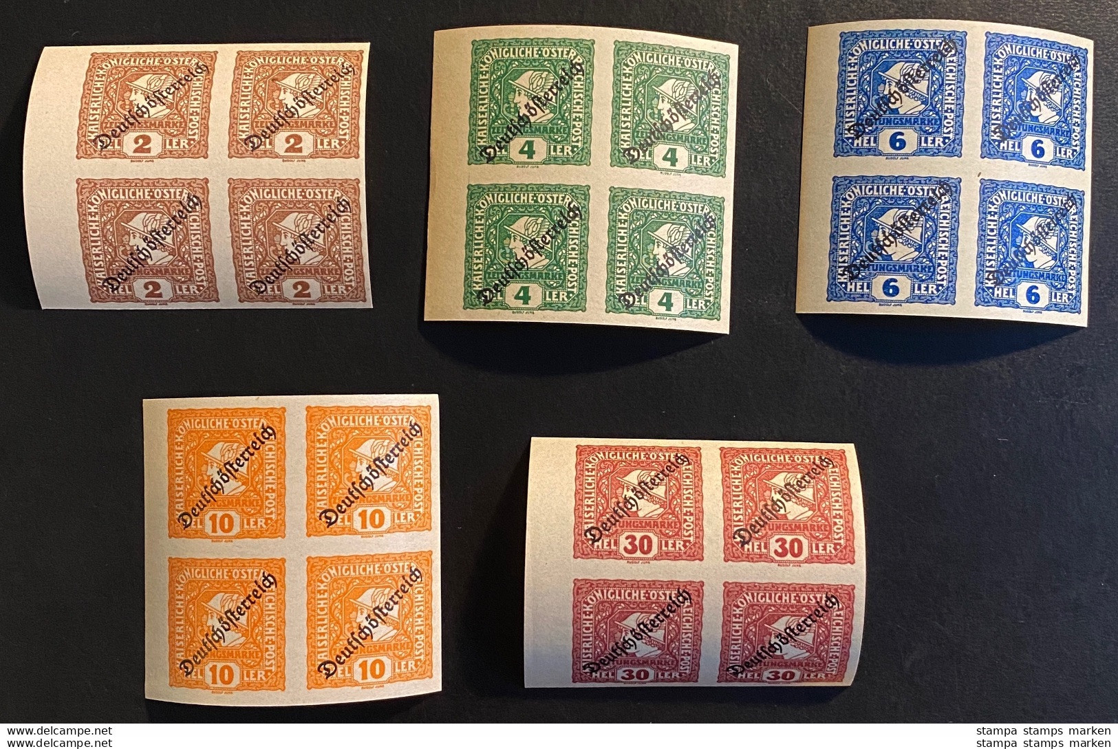 Österreich Zeitungsmarke Merkurkopf Aufdruck Mi. 247-51 Viererblock Postfrisch/** MNH - Ungebraucht