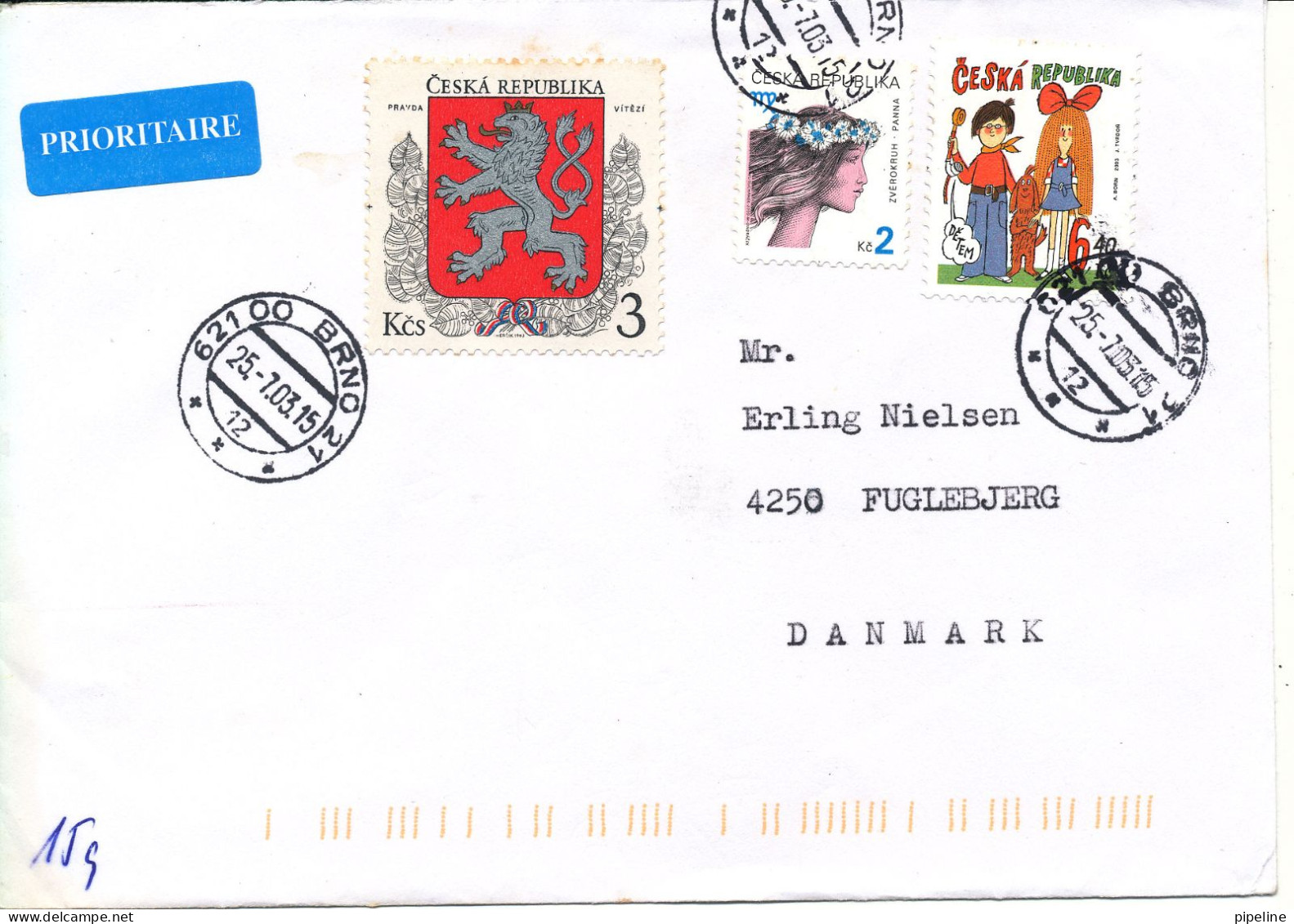 Czech Republic Cover Sent To Denmark 25-7-2003 Topic Stamps - Brieven En Documenten