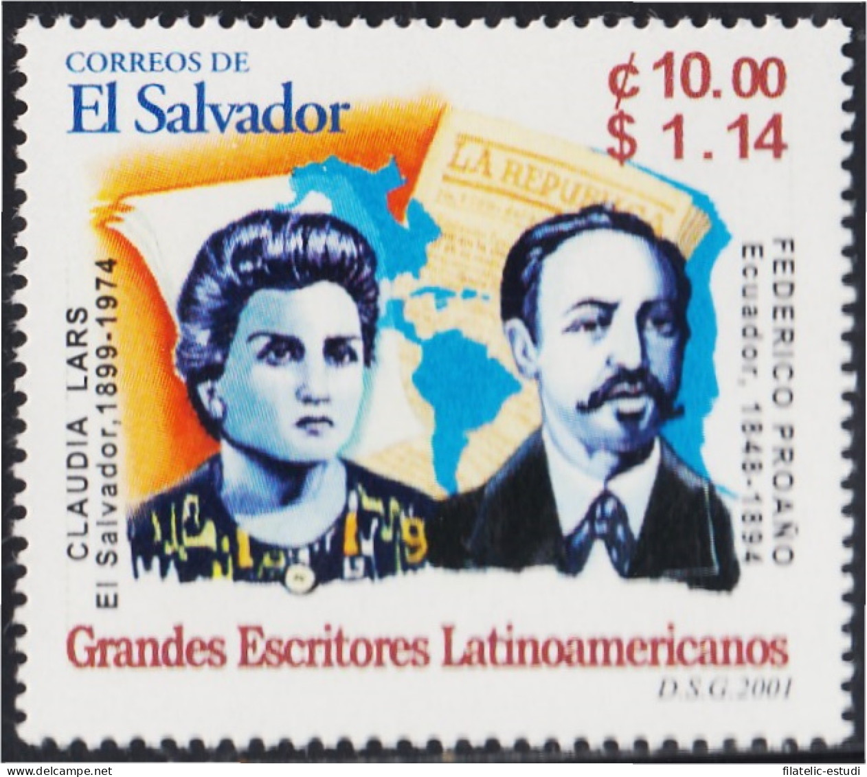El Salvador 1488 2001 Grandes Escritores Latinoamericanos MNH - Salvador