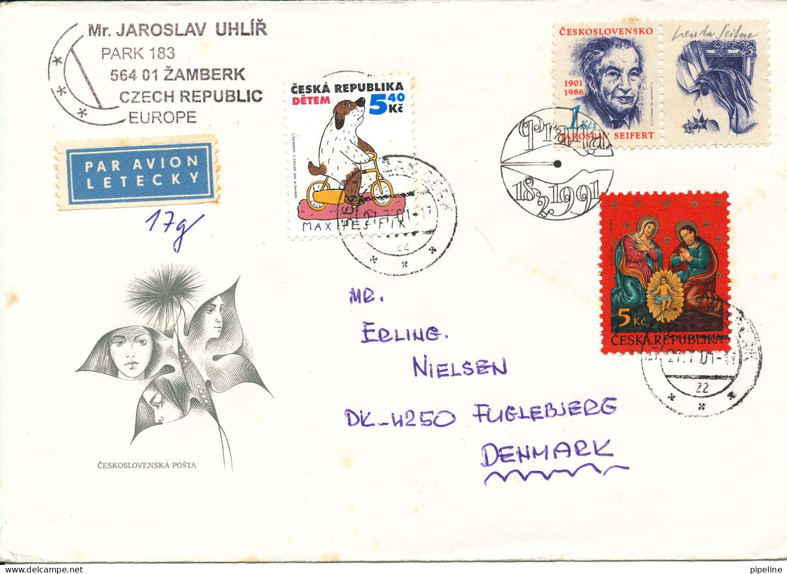 Czech Republic Cover Sent To Denmark 27-7-2001 Topic Stamps - Briefe U. Dokumente