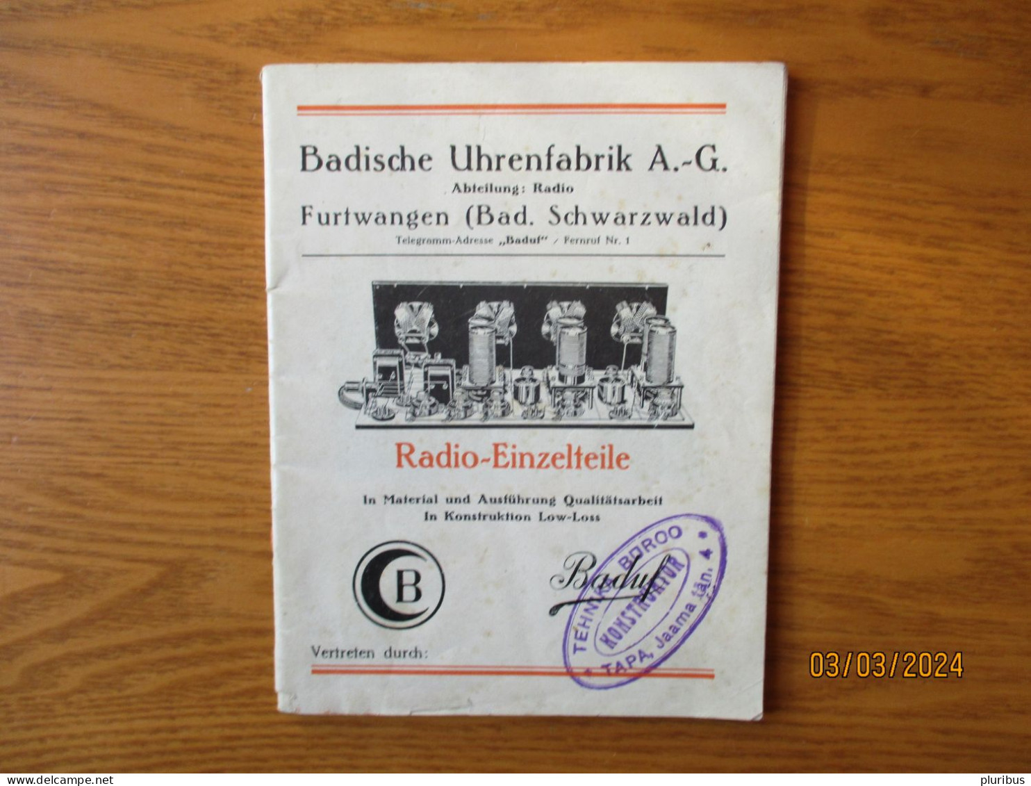 GERMANY FURTWANGEN BADISCHE UHRENFABRIK RADIO AND RADIO PARTS CATALOGUE , 19-37 - Libros Y Esbozos